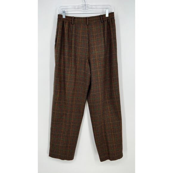 Vtg Sag Harbor Petite Pleated Wool Dress Pants Trouser Women 12 Brown Glen Plaid - Picture 2 of 13